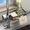 Multi-Functional Kitchen Faucet Storage Rack for Sink: Draining Basket, Sponge & Brush Holder.