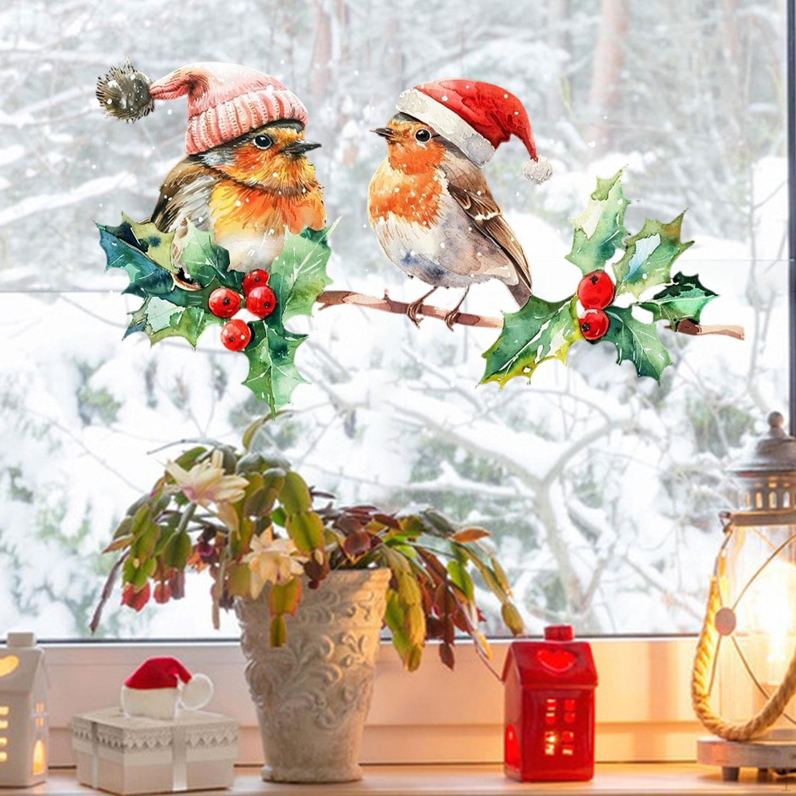 

Christmas Birds Window Cling Sticker Shop Robin Indoor Outdoor Watercolor PVC