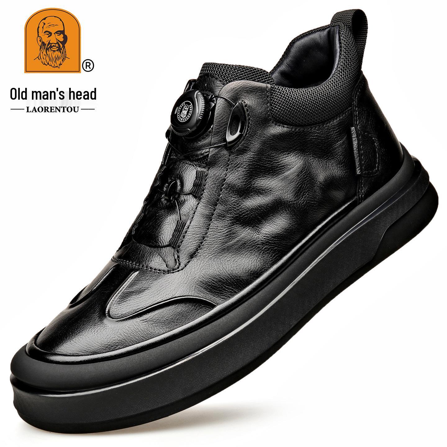 Laoren Tou Men s Black High-Top Genuine Leather Winter Boots Size 40