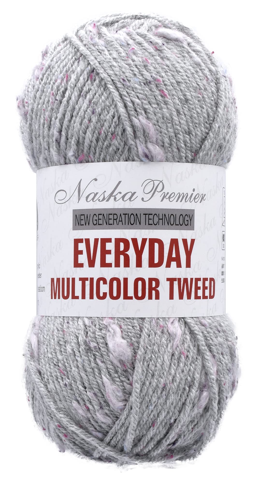 

NASKA Everyday Multicolor Tweed Ручное вязание Средний Легкий 100г Упаковка пряжи, Вес, COL.303, Серый, (приблизительно. 165м), 5, Н-109