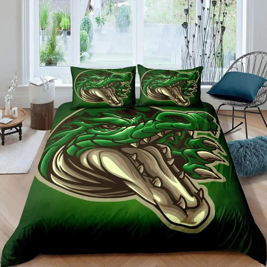 Crocodile Duvet Cover Set Wild Alligator Pattern Bedding Set Wildlife Style Comforter Cover Horror Animal Theme Twin Quilt Cover