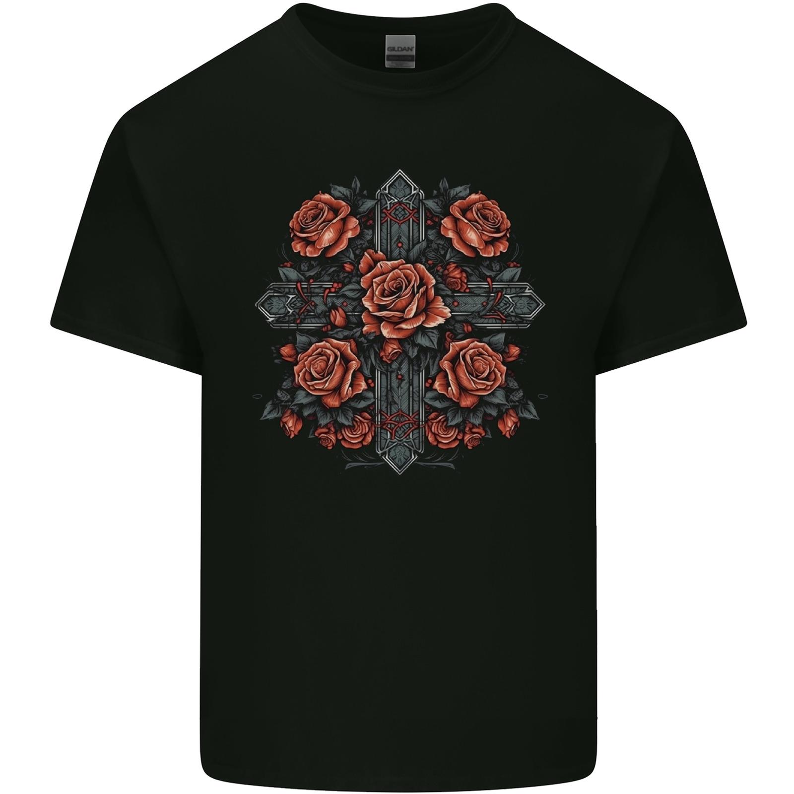 

26 A Cross With Roses Mens Light Cotton T-Shirt Unisex T-Shirt XXXL