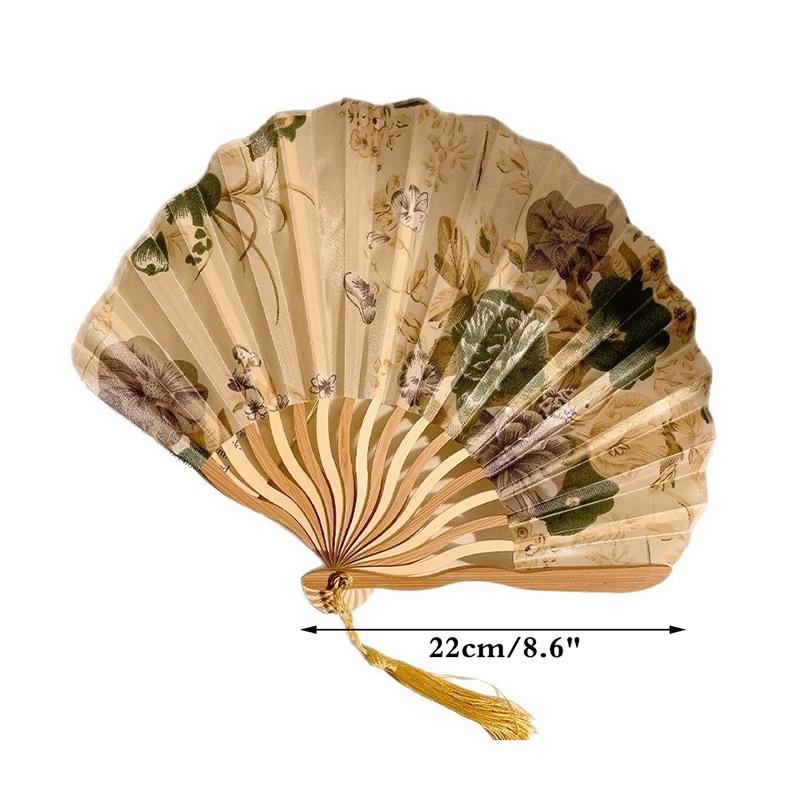 New Chinese Style Portable Hand Fold Fan Dance Props Retro Shell Fan Woman Men Bamboo Wood Silk Flower Folding Fan