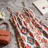 French print suspender dress women's summer loose design sense niche retro high sense light luxury fairy skirt