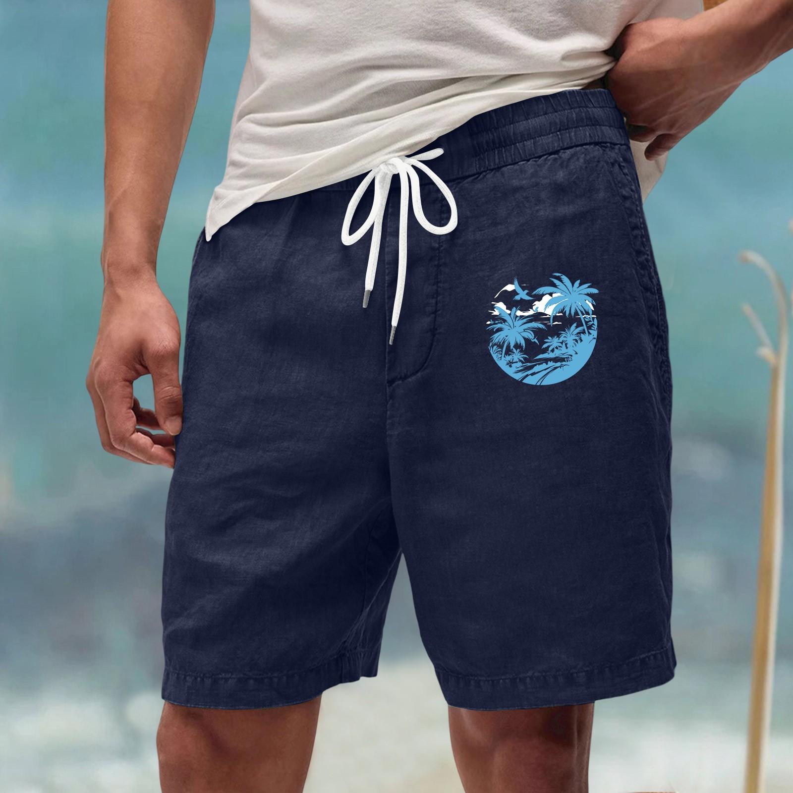 

Men’s Quick Dry Swim Trunks with Drawstring Waist, Lightweight Beach Shorts with Print, Comfortable Fit for Swimming, Surfing, and Casual Wear M Темно-синій