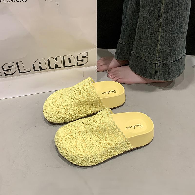 

Кружевные туфли-сетка с юбкой, удобные нескользящие тапочки, новая летняя обувь для улицы 2025 года, сандалии на толстой подошве с закрытым носком 40 жёлтый