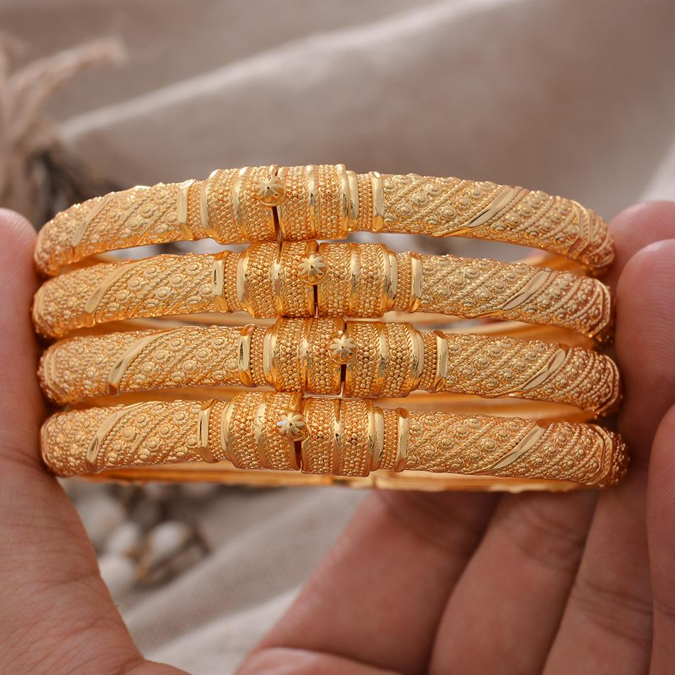 4pcs/Lot Dubai Bangles Ethiopian Gold Plated Color Wedding  Bangles for Women Dubai Bride Bracelet African Arab Jewelry Middle East