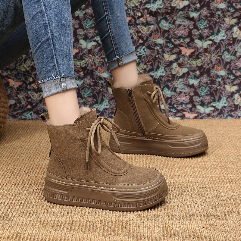 

Модные зимние ботинки на толстой подошве, женские, бархатные, теплые и удобные, хлопковые, кожаные, повседневные, нишевый дизайн, ботинки Martin 38 хаки