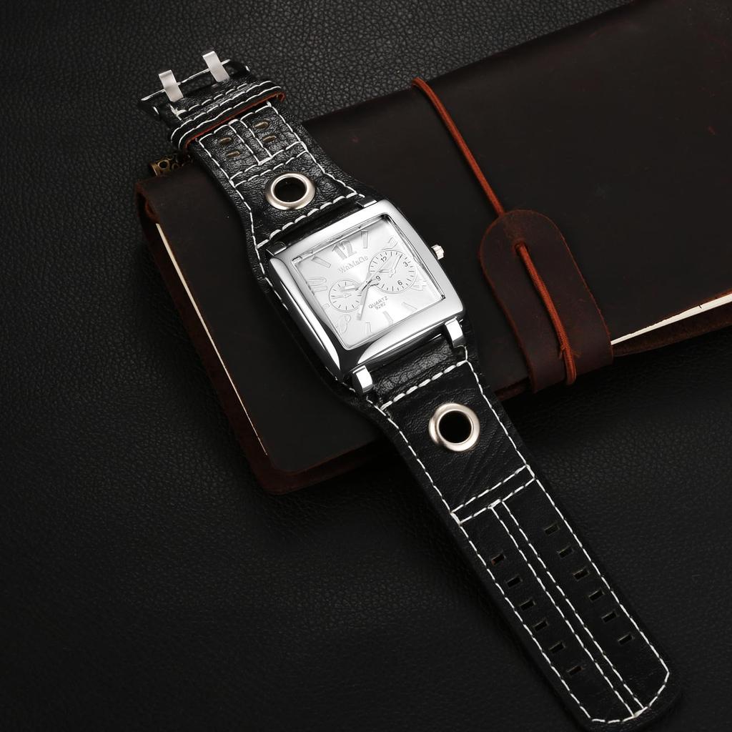 Square Watch Men Leather Strap Waterproof Analog Display Fashion Quartz Watch Casual Men's Accessories - Birthday Christmas Valentine's Day Gift