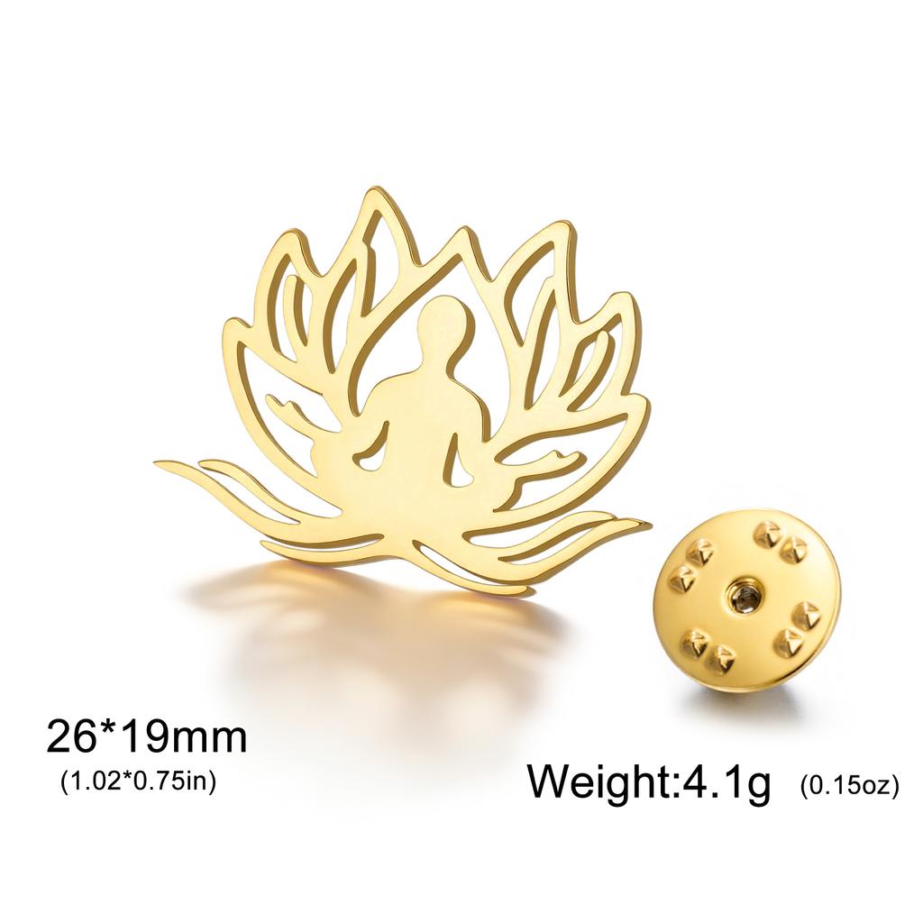 Lucktune Lotus Meditation Brooch Stainless Steel Metal Pins For Men Women's Shirt Badges Yoga Supernatural Power Amulet Jewelry