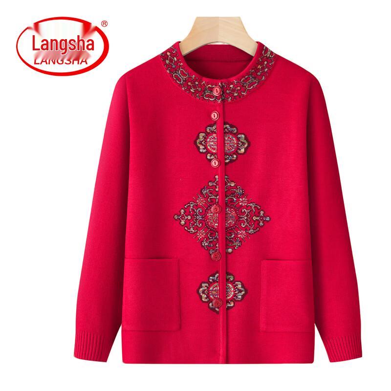 LangSha Women's Mid-Aged V-Neck Cardigan Sweater