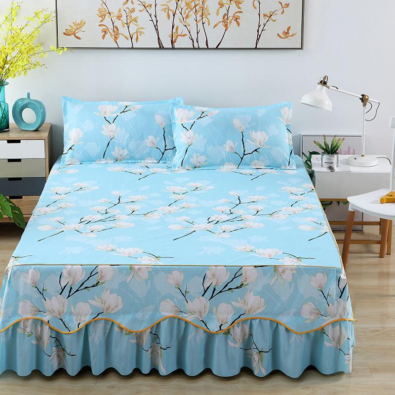 Fashion Soft Sanding Bedspread Anti-skip Wedding Bed skirt Queen King Size No Pilling Fitted Sheet Cover Double Layer Bed Cover