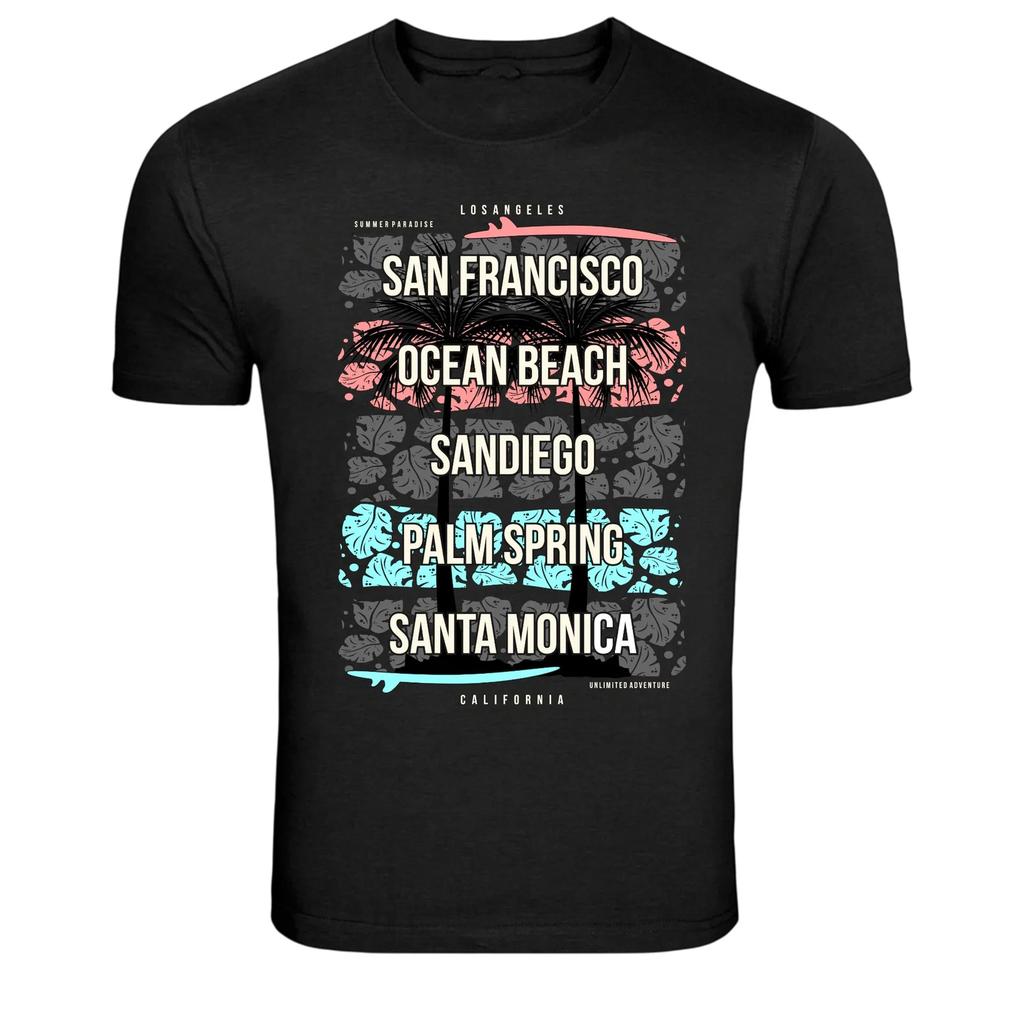 California Beach Cities an Diego Santa Monica Palm Trees Graphic T-Shirt