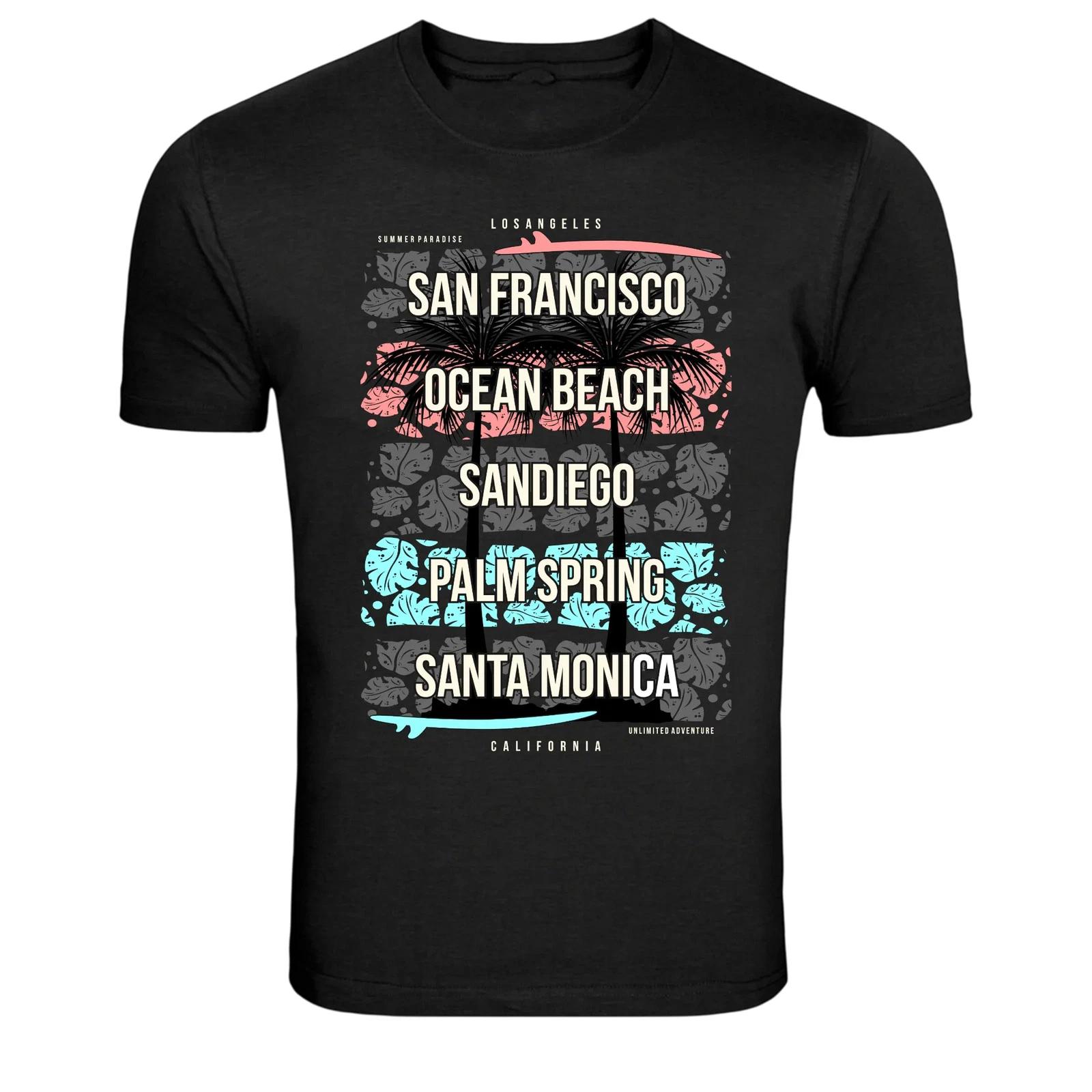 California Beach Cities an Diego Santa Monica Palm Trees Graphic T-Shirt XS