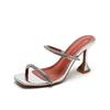 Fashion 2025 New Women High Heels Single Strap Crystal Square Toe Open Toe Sandals Stiletto Heel Shoes