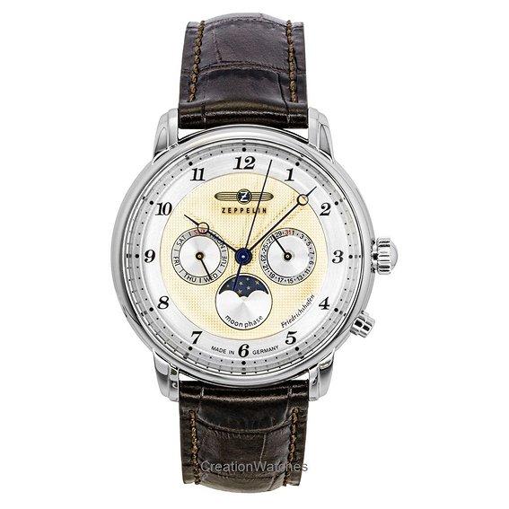 Zeppelin Men's Gold Friedrichshafen Brown Leather Strap Dial Quartz 85365 Watch