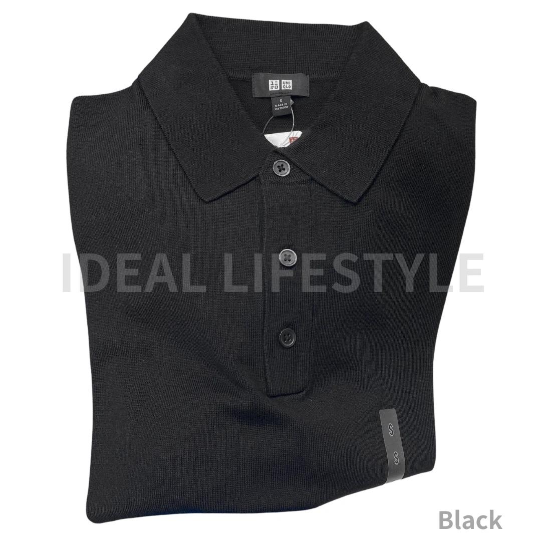UNIQLO Washable Knitted Polo Sweater S-4XL Short Sleeve Collared Men 476997 NWT S чёрный