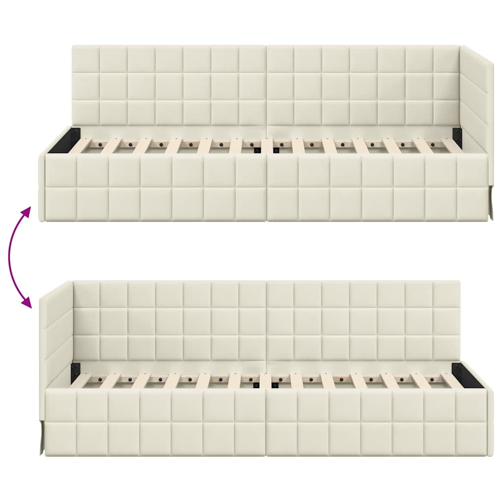 Corner Bed Frame with Headboard Cream 80 Cm X 200 Cm Velvet