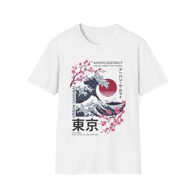 Urban Samurai T-Shirt Japanische Streetwear Große Welle Grafik-T-Shirt Kyoto Geschenk