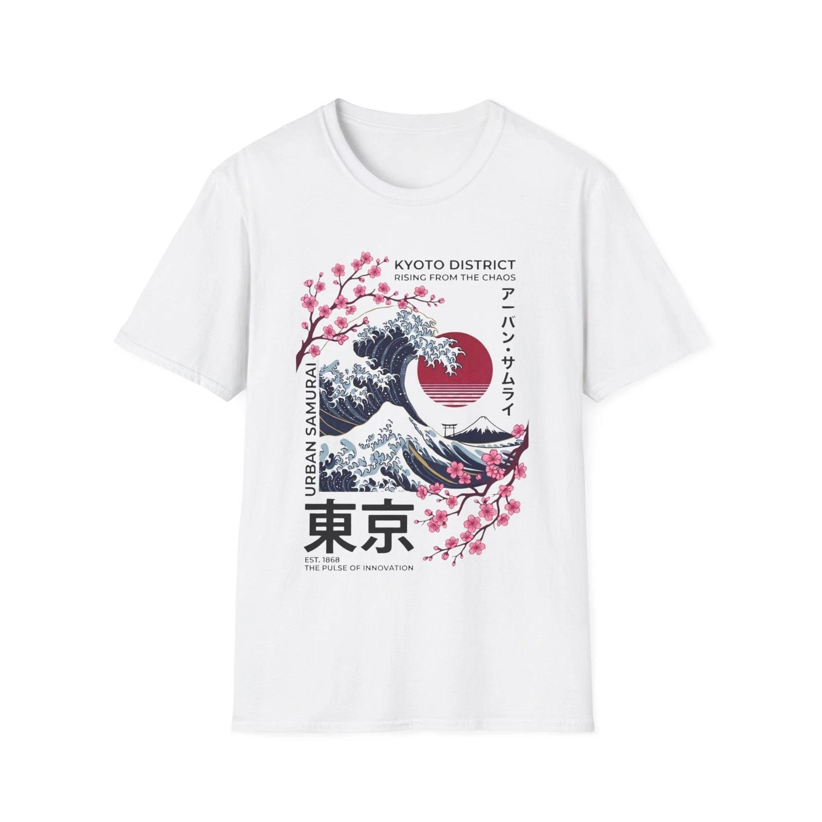 Urban Samurai T-Shirt Japanese Streetwear Great Wave Graphic Tee Kyoto Gift M