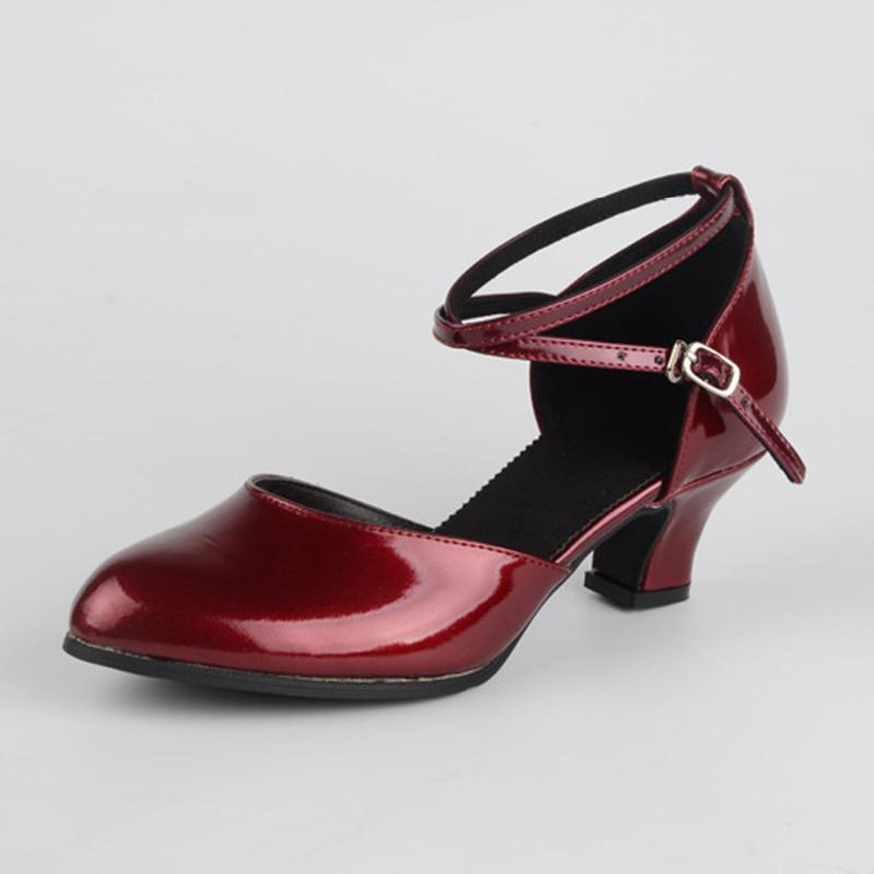 Женская танцевальная обувь на среднем каблуке 4 см, обувь для латинских танцев, современная обувь для бальных танцев 34 вино красного