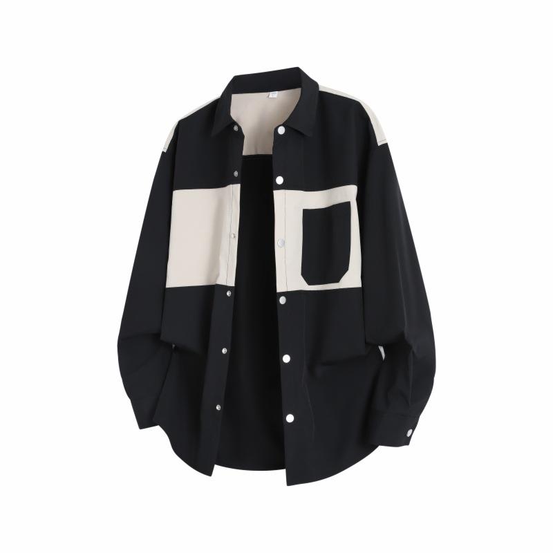 

Мужская рубашка-куртка с длинным рукавом в стиле колор-блок L чёрный