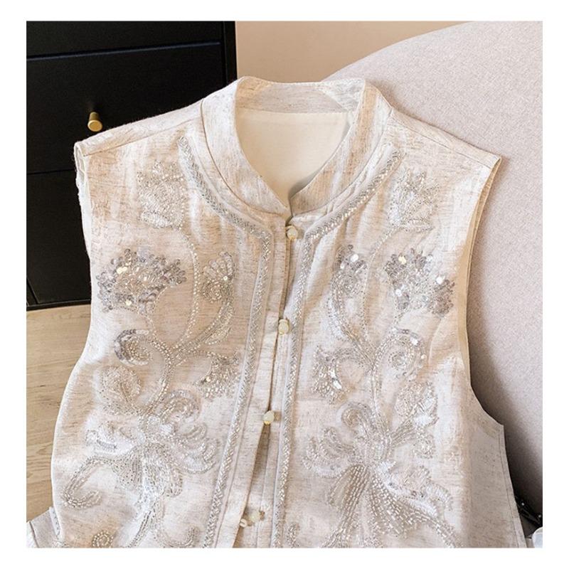 Women's Vest Beaded Chinese Sequins Loose Single Breasted Vest Spring Coat High End Embroidery Early Spring Fashion Coat