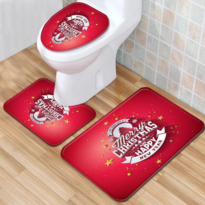 Christmas Bathroom Floor Mat Toilet Three-Piece Set