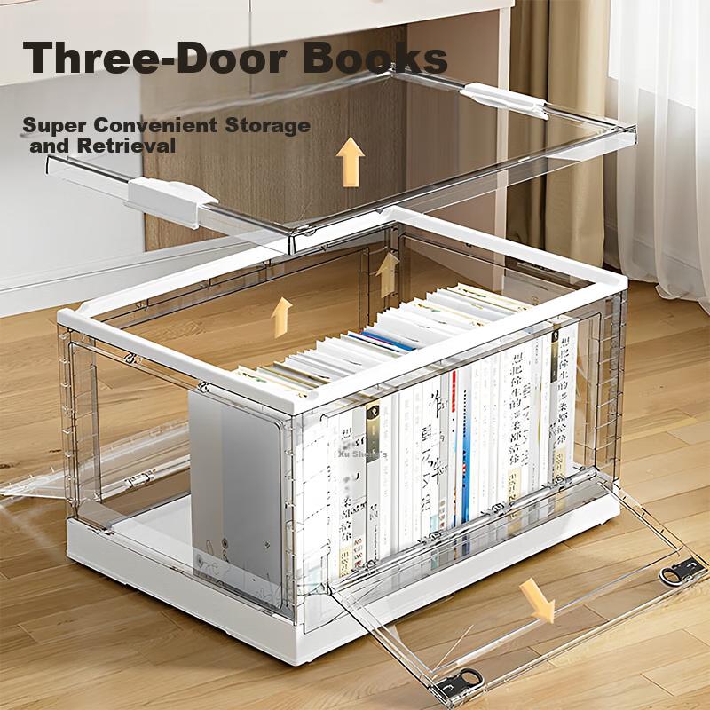 Bahainiao Foldable Transparent Plastic Book Storage Box, Student Book Organizer, Book Container, Storage And Organization Box
