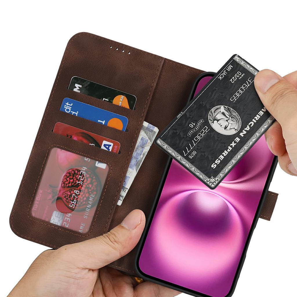 For iPhone 16 Wallet Case Double Folded Edge Skin Touch PU Leather Flip Phone Cover
