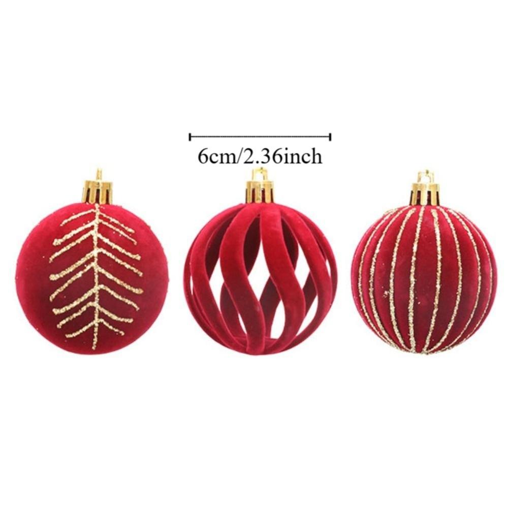 6pcs/set Red Green White Christmas Ball Ornaments Velvet Xmas Tree Hanging Balls Children Gifts