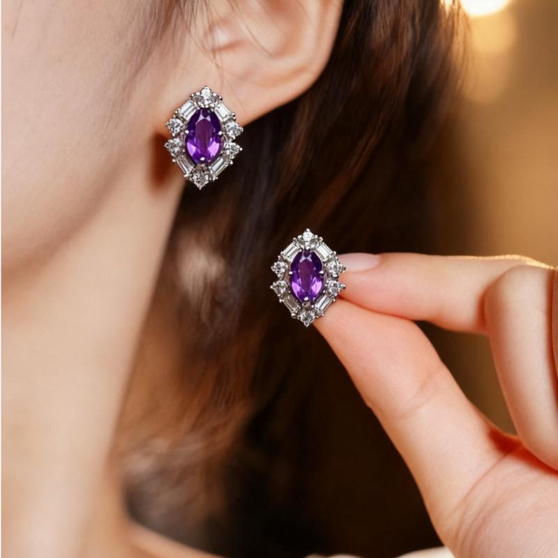 S925 Silver Inlaid Gem Earrings - Stylish, Natural, Versatile