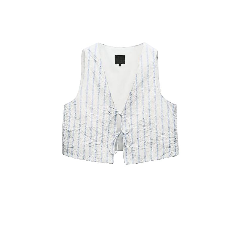 

Spring New Wrinkle Effect Stripes Vest Style Tops 2010772 Pajamas Style Pants 4661410 Top L