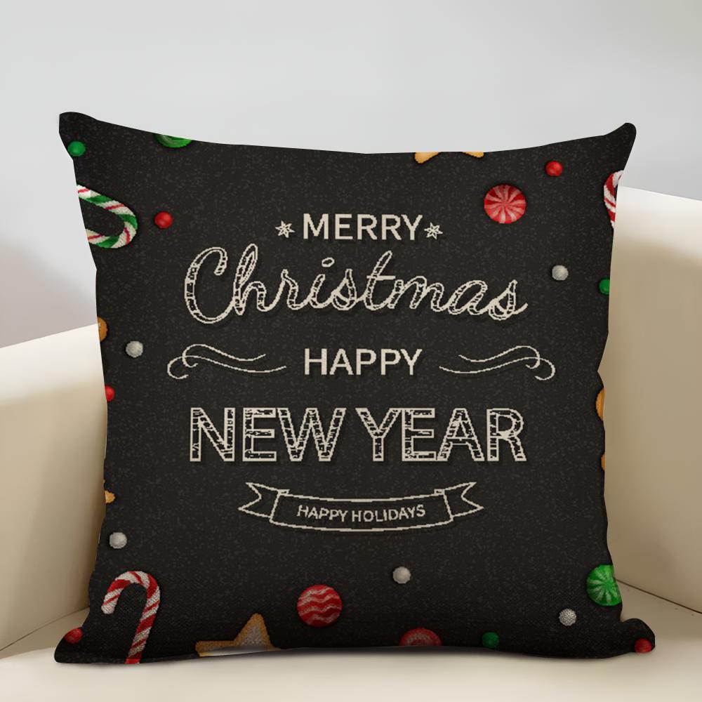 Niedliche Weihnachtselemente Kissenbezug Haushaltsdekoration Leinen Sofakissenbezug: Hautfreundlich & Atmungsaktiv Mit Unsichtbarem Z