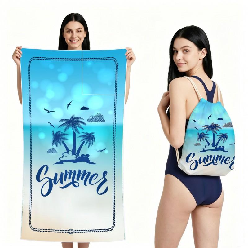 Quick-Dry Foldable Beach Towel With Carry Bag Double-Sided Plush Coconut Print Bath Travel Pool Vacation