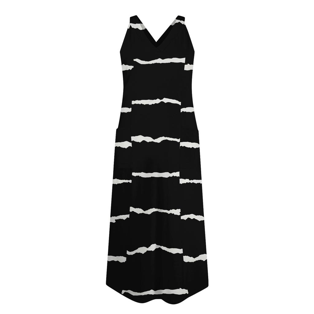 Rochie de vară fără mâneci pentru femei, lejer, cu decolteu în V, cu buzunare