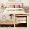 Set di 2 comodini sospesi, armadietti da comodino a parete con cassetto in rattan e effetto legno, rovere