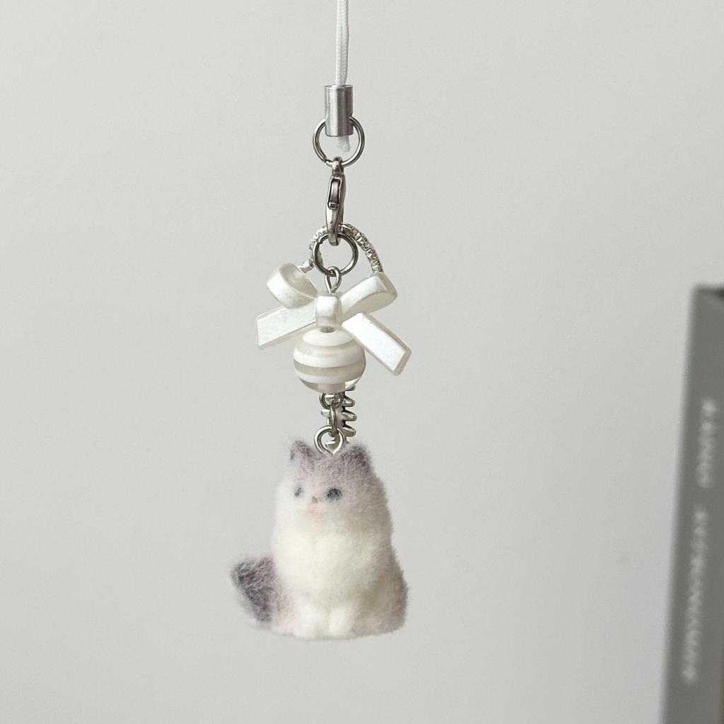 Flocked Puppy & Kitty Doll Bag Charm Keychain - Cute Bear Gift for Girls & Phone Chain Charm