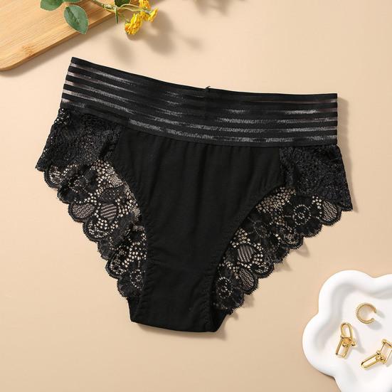 Women Panties Hollow Out Lace Flower Embroidery Striped High Waist Plus Size Briefs Seamless Soft Breathable Anti-septic Quick-drying Lady Intimate
