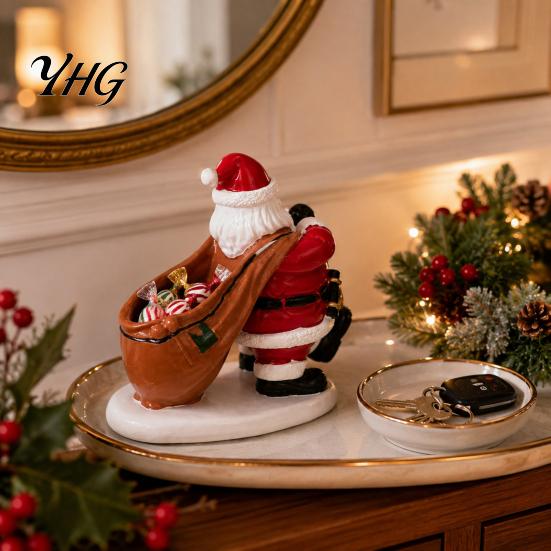 Christmas Housewarming Gift Santa Claus Candy Bowl, Resin Tabletop Ornament with for Friends Storage Slot, Creative Desktop Organizer Holiday
