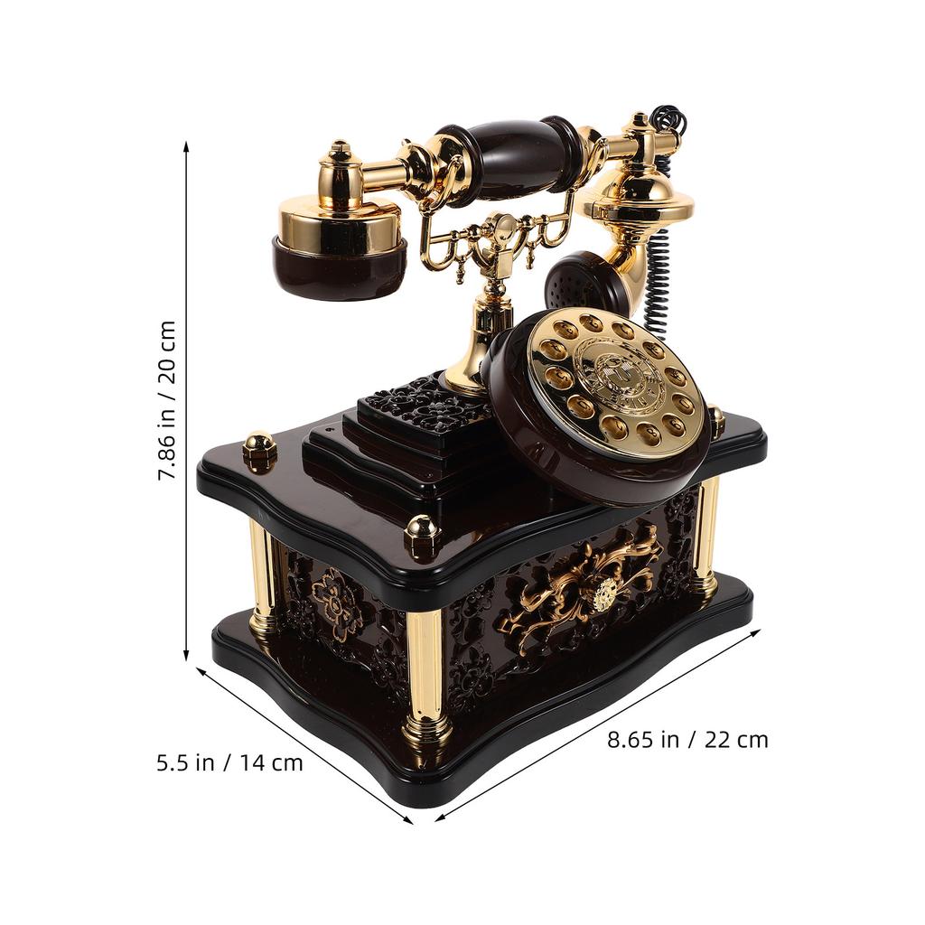 Retro Telephone Music Box Vintage Dial Desk Ornament Handmade ABS Decorative Landline Phone for Desktop Shelf Entrance Hall