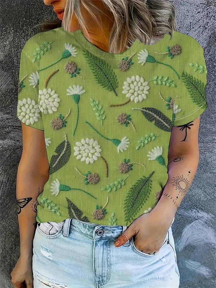 Summer Women'S T Shirt Vintage Patchwork Pattern Tee Short Sleeve Women'S Casual Short Sleeve Tee Round Neck Commuter Clothing