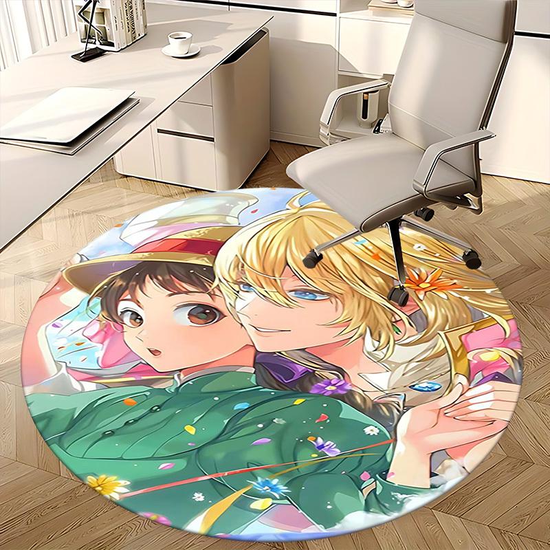 1pc Anime Design Round Carpet Office Chair Mat with Flower and Butterfly Print, Home Decor, Living Room, Bedroom, Game Room, Gift