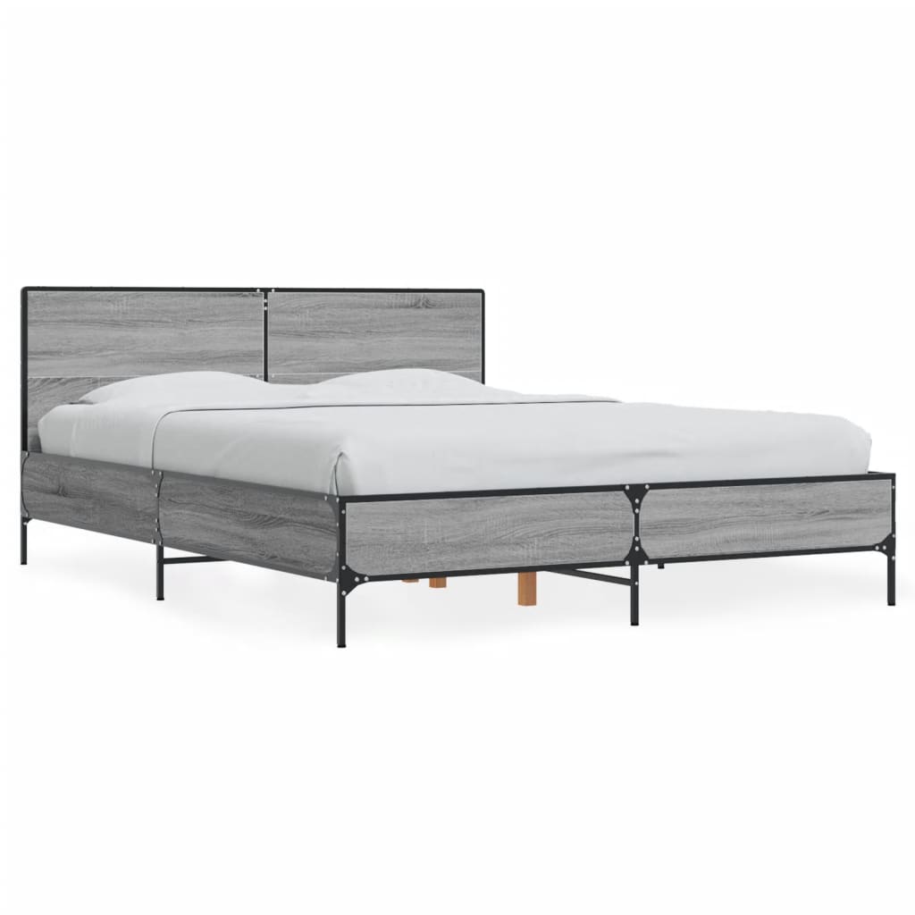Bed Frame Grey Sonoma 120 x 190 cm Particleboard and Metal