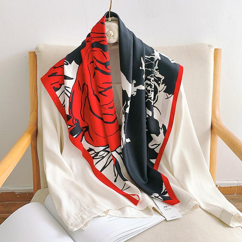 90CM Four Seasons Square Großer quadratischer Schal Luxus dekoratives Hemd Professionelles Kopftuch Haarband Sonnenschutz Kopftuch