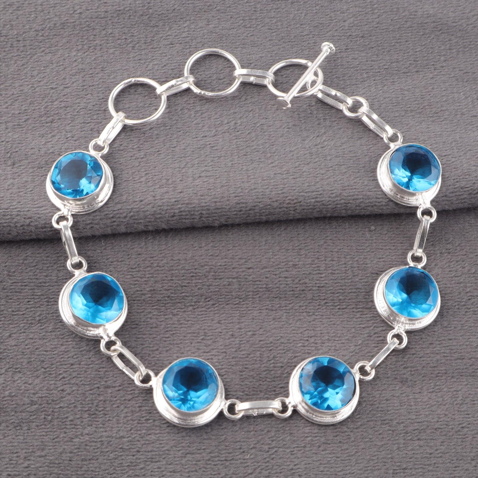 

Swiss Blue Topaz Gemstone 925 Sterling Silver Jewelry Women s Gift Bracelet 7-9 RB-13-1