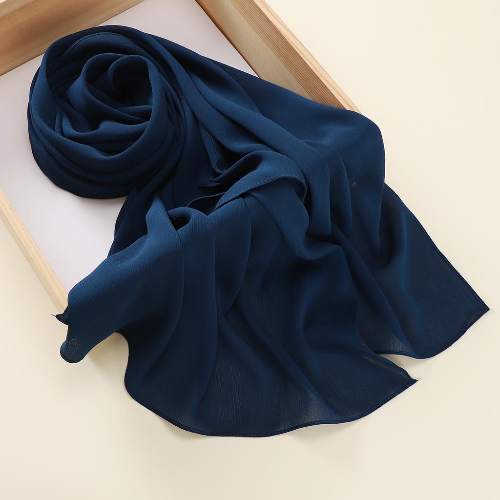 Muslim Plain Crinkle Hijabs Heavy Chiffon Scarf Arab Crepe Shawl Wraps Islamic Headband Solid Color Foulard Women