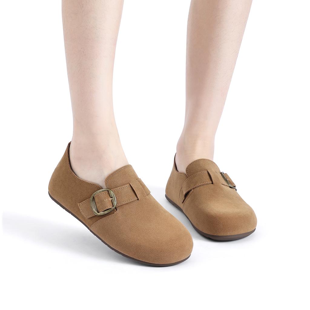 Fashion Crestar Women's Suede Mules Sandals Comfort All Inclusive Clogs Flat Slippers With Adjustable Buckle Lady Soft Sole Casual Shoe