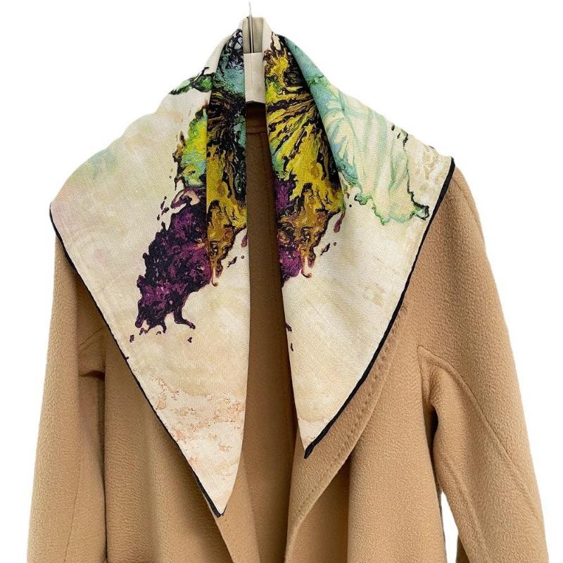 Ink splashing ballet printing silk wool square scarf double-sided heterochrome silk wool scarf women's high-end sense versatile scarf