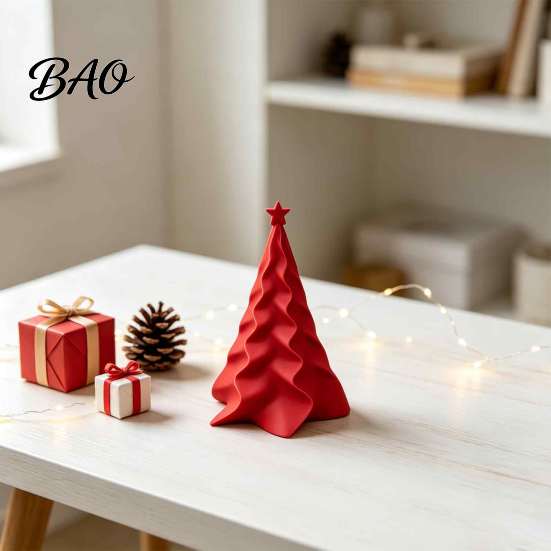 Small Christmas Gift for Friends 3D Printed Pleated Tree Ornament, Wavy Desktop Artistic Geometric Xmas Ornament Decoration with Star Topper